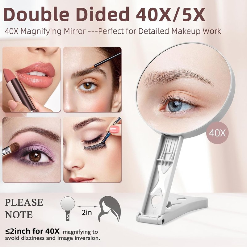 Double-Sided 40X/5X Magnifying Mirror - Precision Makeup & Travel-Friendly Design | Handheld & Table Stand