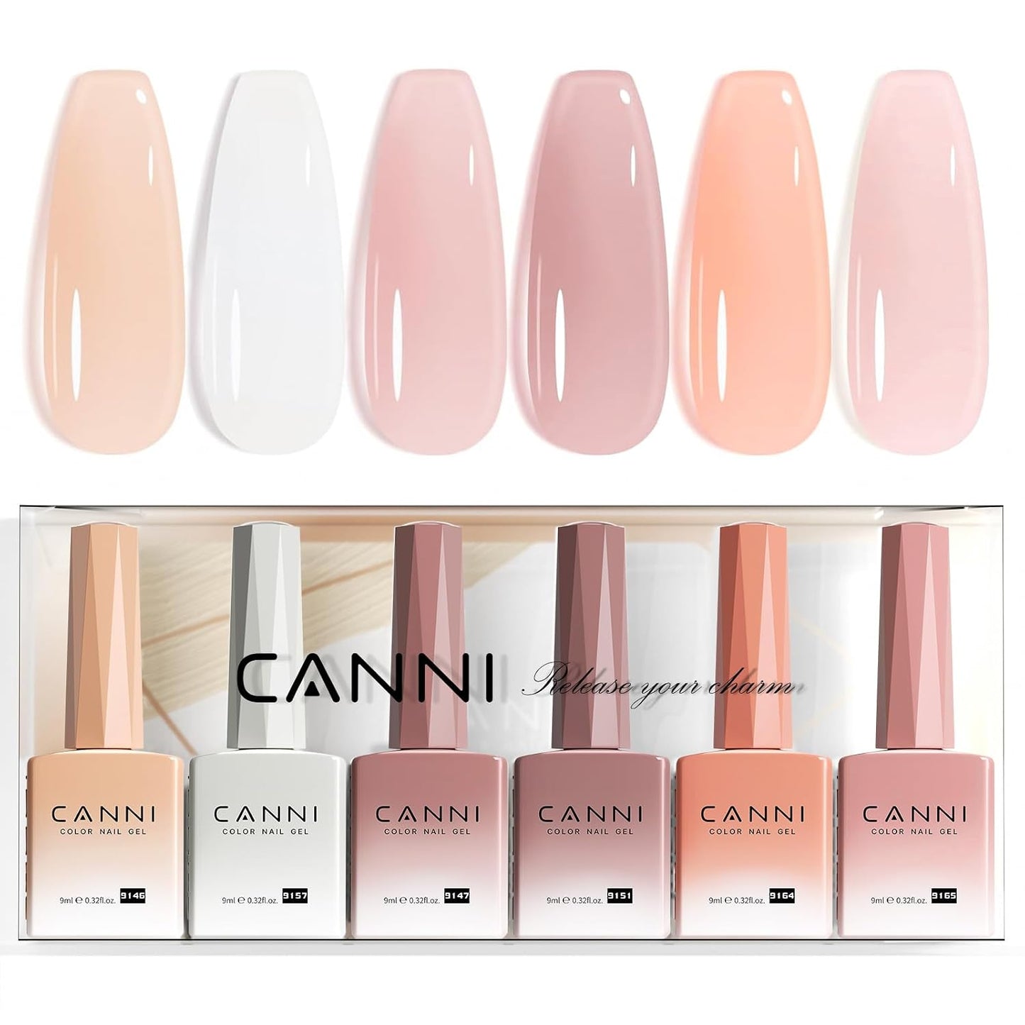 CANNI Gel Nail Polish Set - 6 Pcs 9ml Glitter & Solid Colors | Christmas & New Year's DIY Kit for Home Use