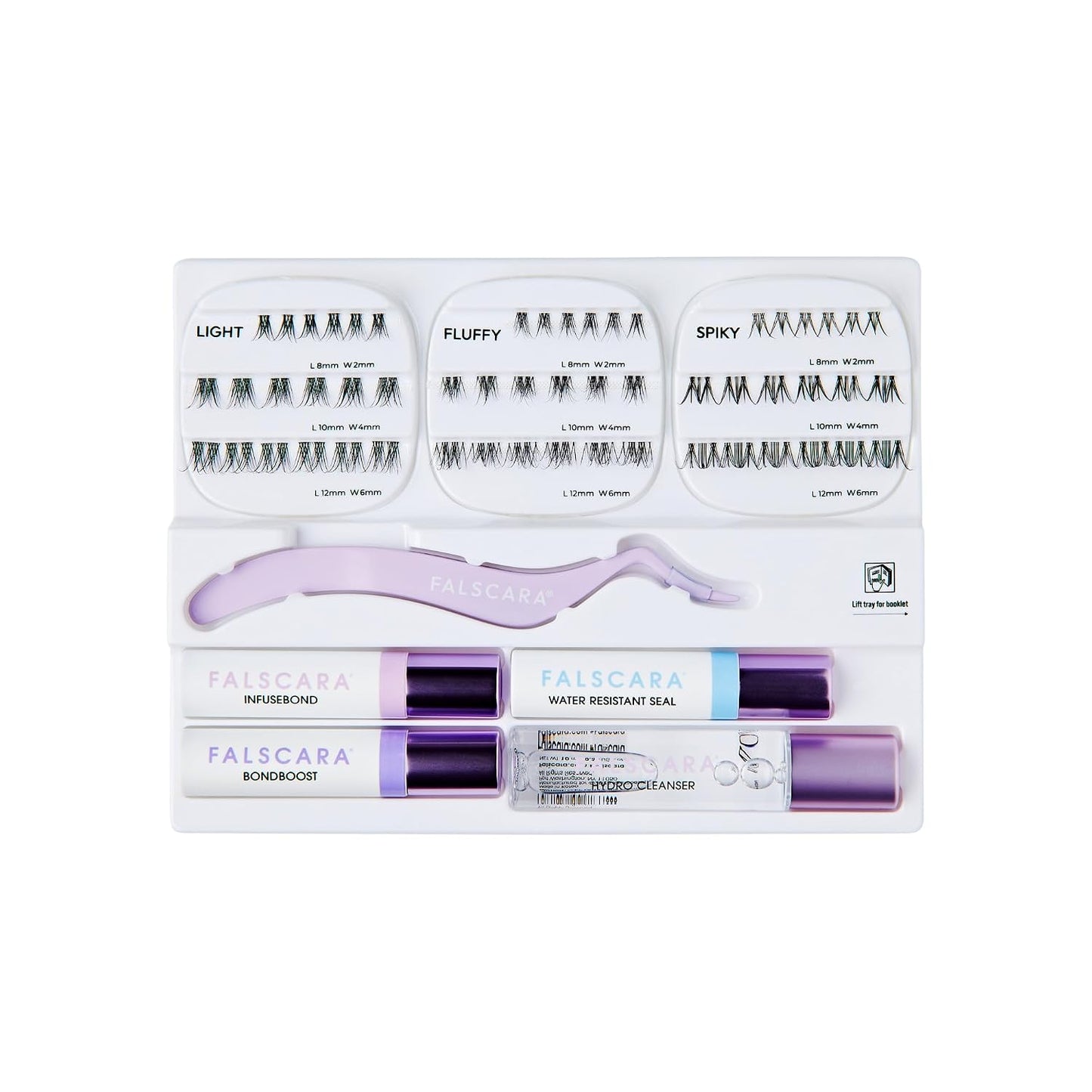Falscara Lash Extension Kit - 54 Stackable Light Volume Clusters | 8mm-12mm, Water-Resistant, InfuseBond