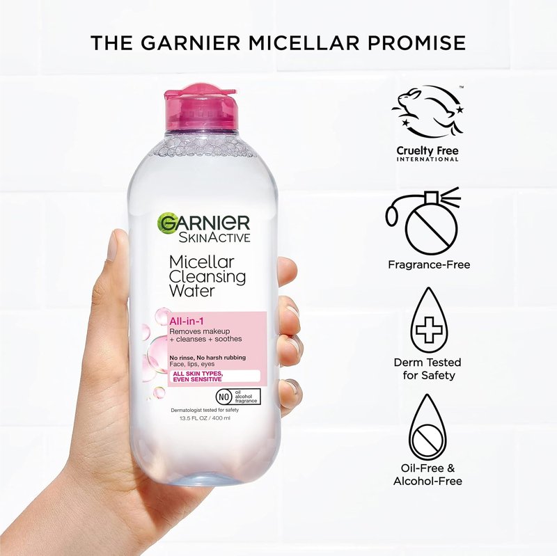 Garnier Micellar Cleansing Water - All-in-One Makeup Remover & Facial Cleanser for All Skin Types | 3.4 Fl Oz (100mL)
