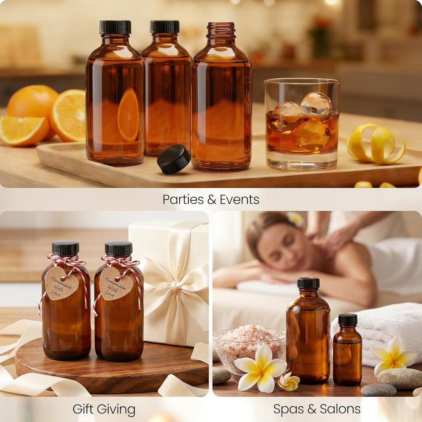 Amber Glass Bottles - 24 Pack 8oz Boston Round with Airtight Caps for Extracts, Tinctures & Juices