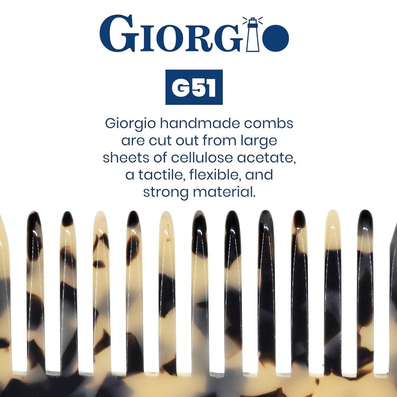 Giorgio G51 TW Small Travel Purse Comb - Wide Teeth Hair Detangler for Thick Curly Hair | Handmade Cellulose Design