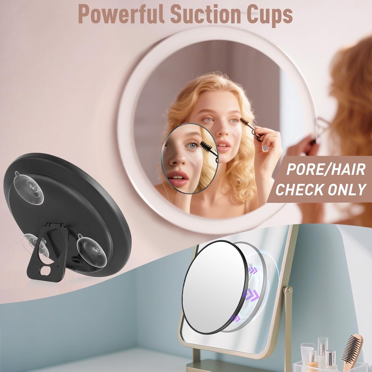 40x Magnifying Makeup Mirror - Compact Travel Vanity Mirror with Suction Cup | Portable Handheld Design