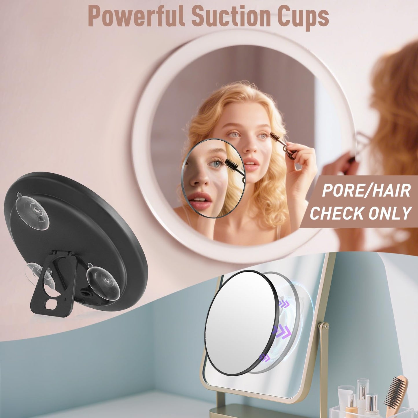 5" 40x Magnifying Makeup Mirror with Suction Cup,Compact Travel Size Vanity Mirror with Ring,40X Powerful+ Magnification Concave Mirror for Detailed Checking,Mid-size Portable Handheld Mirror