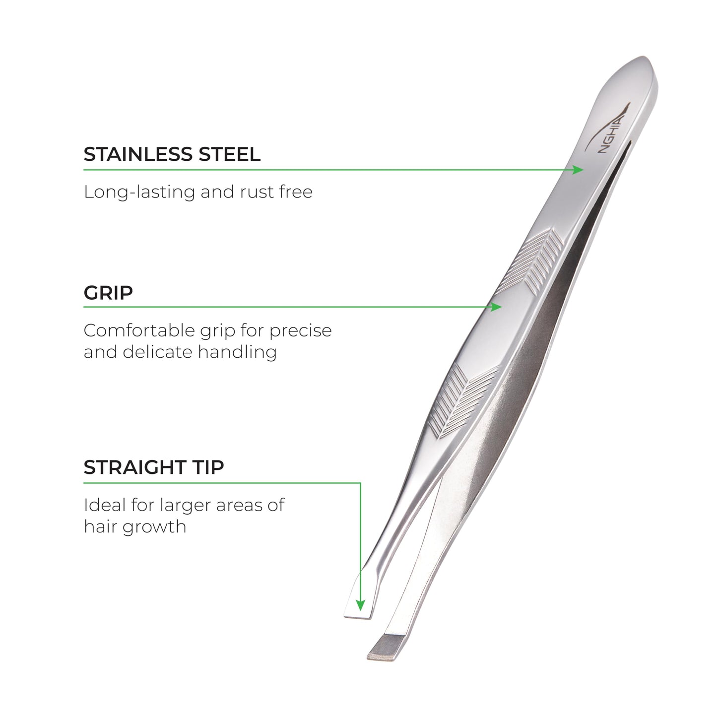 NGHIA Straight Tip Tweezer - N-406 | Stainless Steel Eyebrow Tweezer for Precision Grooming | Hair Removal | Professional Quality for Salon and Home Use