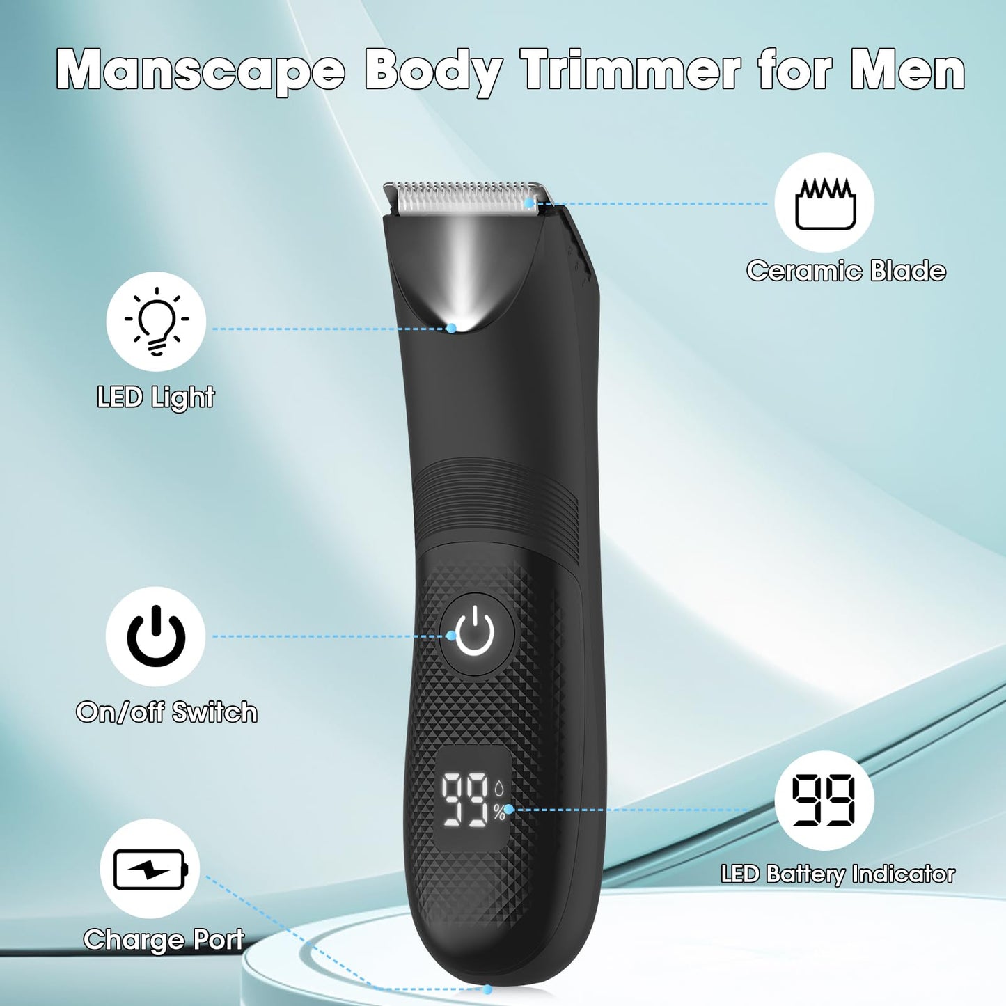 Manscape Body and Ball Trimmer for Men, Pubic Groin Hair Trimmer Ball Shaver Body Groomer Men, Wet/Dry Smooth Shaving, IPX7 Waterproof