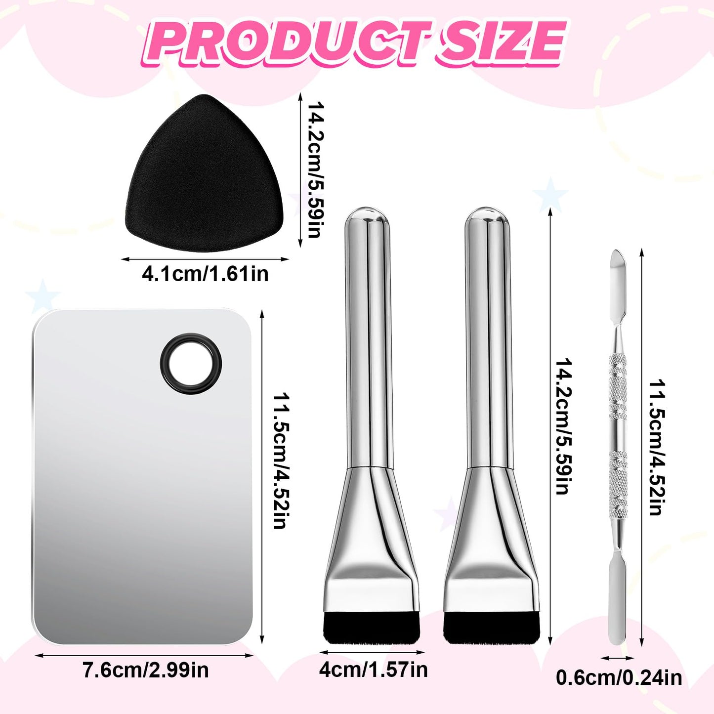 DOPENSPI Makeup Mixing Palette with 2PCS Flat Foundation Brush and Spatula and Powder Puff, Stainless Steel Makeup Palette Tray Cosmetic Palettes with Spatula Tool for Liquid Powder Cream
