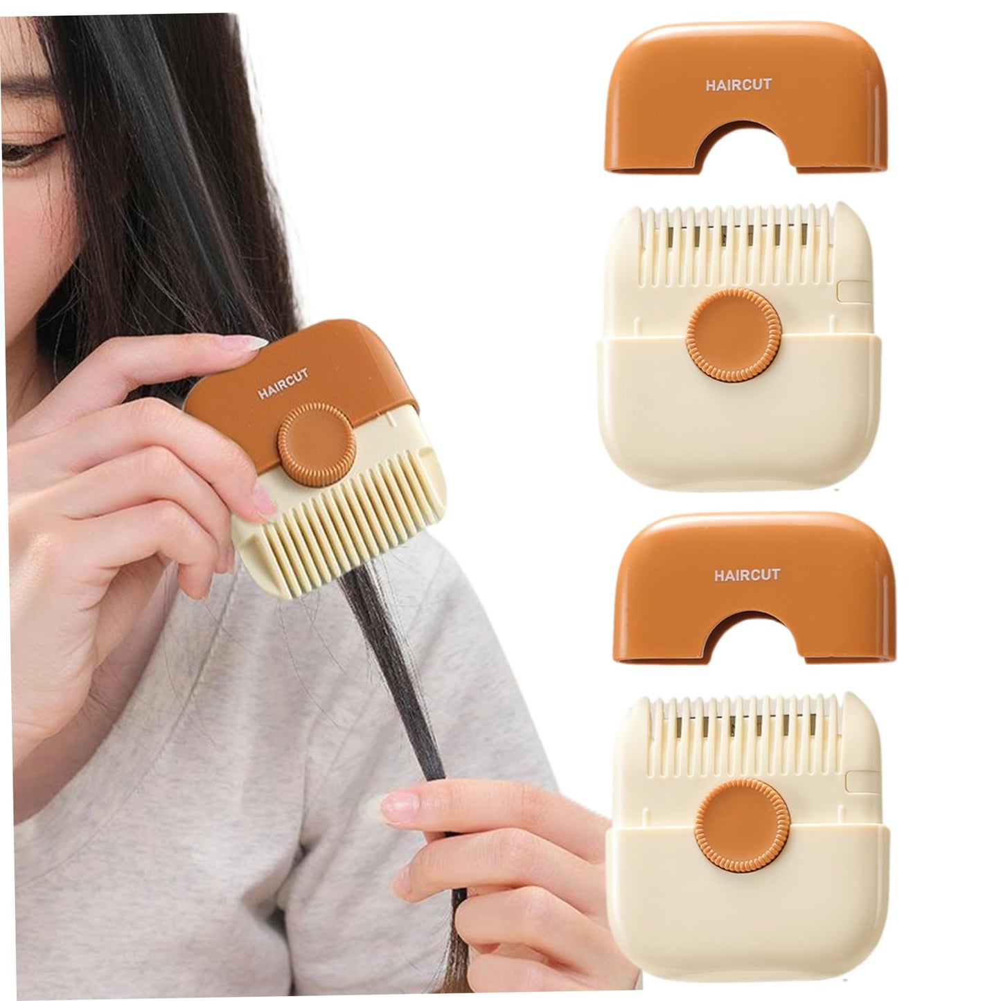 2PCS Split Ends Hair Trimmer for Women, 2 in 1 Portable Cute Hair Cutting Comb Detachable Dustproof Split End Trimmer Knob Adjustable Stainless Steel Blade Cutting Tools End