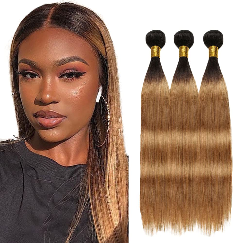 Ombre Straight Bundles 1b/27 Human Hair Bundles 24 26 28 Inch Honey Blonde Bundles 8A Grade Brazilian Virgin Remy Blonde Human Hair Bundle