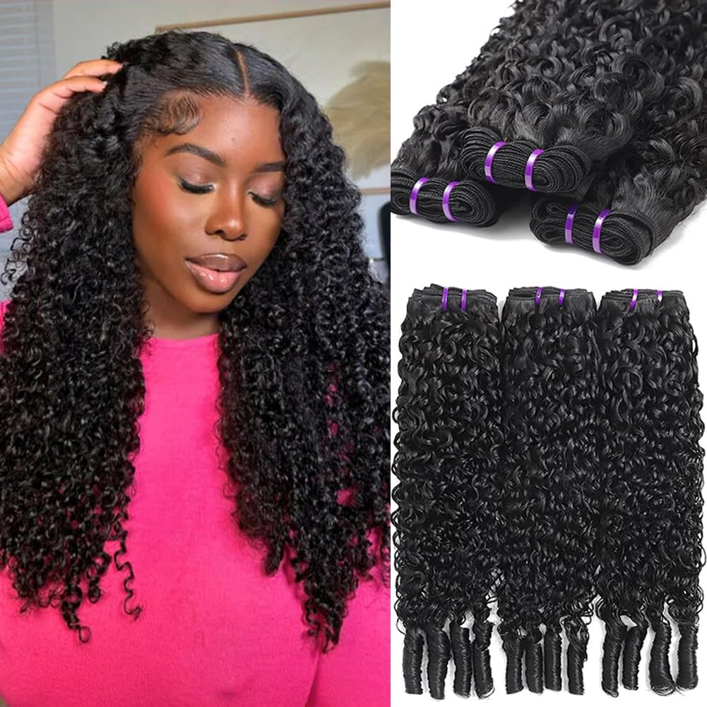 Burmese Curly Hair Bundles - 14A Virgin Water Wave | 4 Bundles 14-20 Inch Natural Black Wet & Wavy Extensions