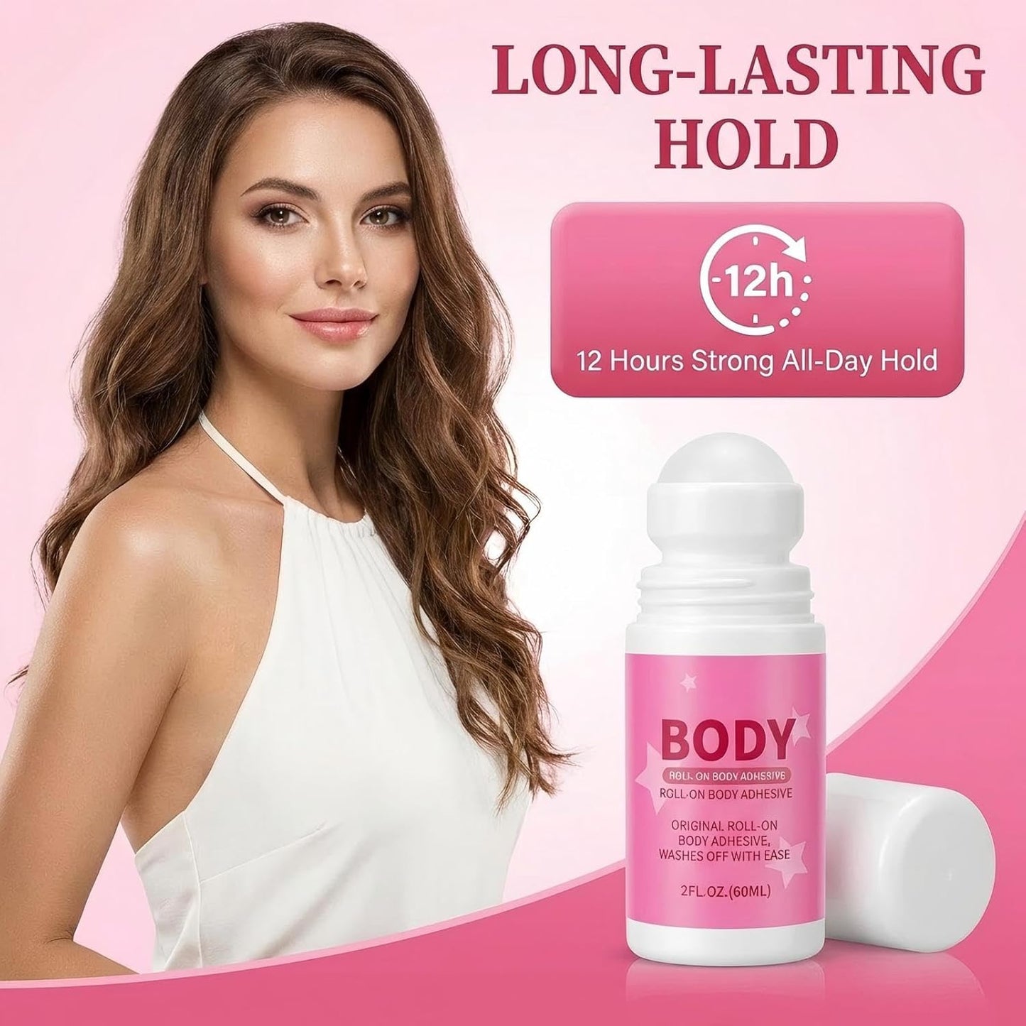Roll-On Body Adhesive - Hypoallergenic Clear Fashion Glue | Sweat Resistant, Long Lasting Hold for Dancers & Costumes 2 Fl Oz (60ml)