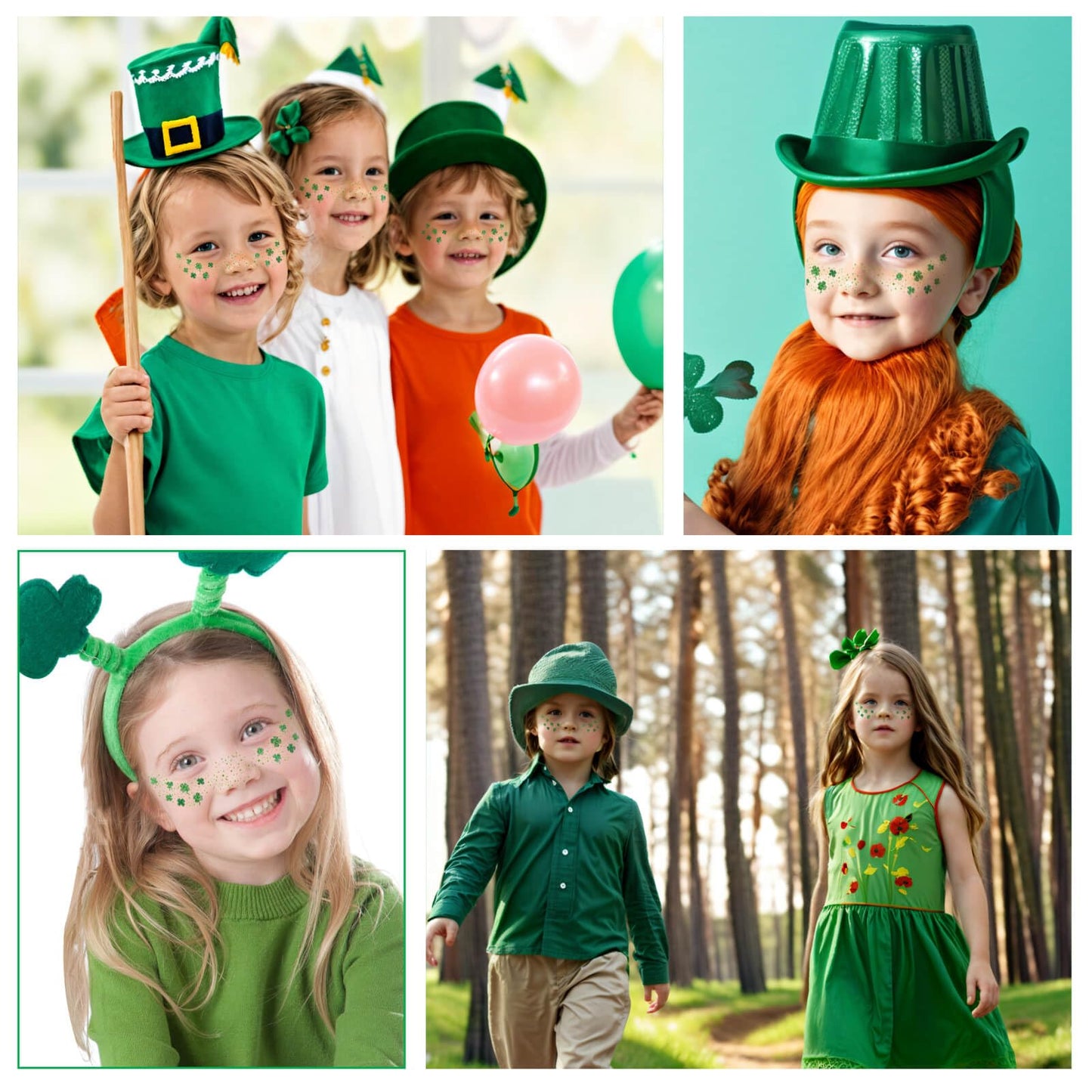 Paminify St Patricks Day Accessories, Green Shamrock Temporary Face Glitter Freckles Tattoos,St Patty's Green Face Tattoos Sparkle Glitter Makeup,Saint Patrick's Day Outfit for Women,6 PCS