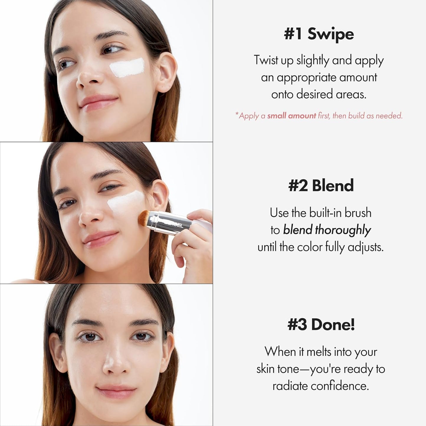 ELROEL Blanc Cover Cream Stick | Korean Color-Changing Foundation - Medium to Full Coverage, Dewy Finish - Dual-Ended with Brush (200 Fair)