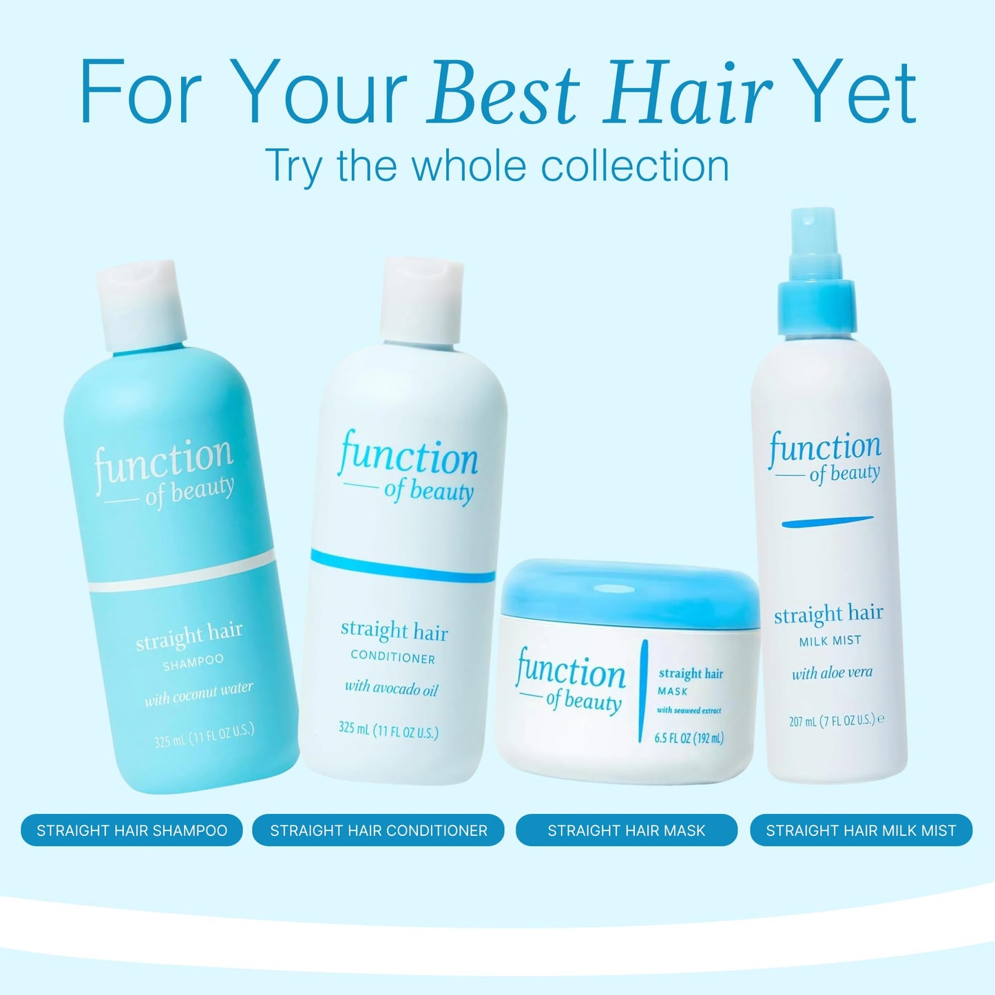 Function of Beauty Straight Hair Shampoo & Conditioner Set - Sulfate-Free Shampoo & Conditioner Duo for Natural Volume & Shine - Anti-Frizz, Lightweight & Hydrating - Oily Hair Care Products