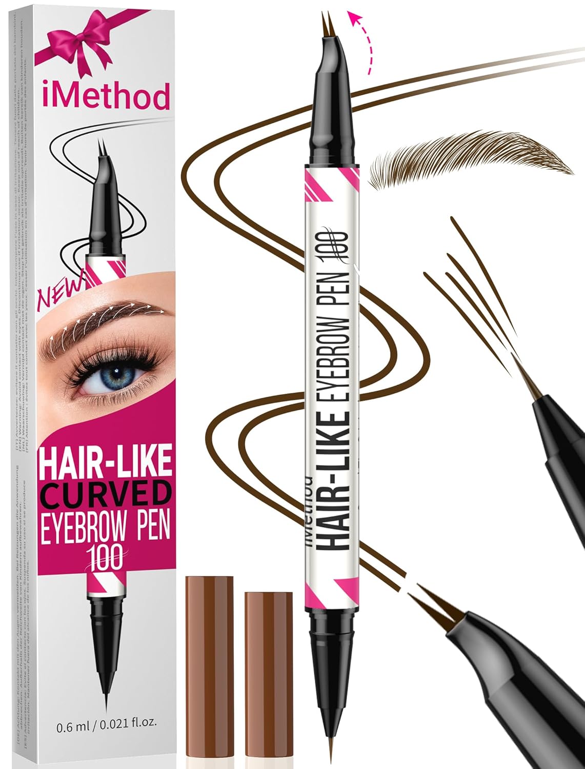 iMethod Curved Eyebrow Pen - Dual-Ended Microblading Pencil for Natural Hair-Like Brows | Dark Brown, All-Day Wear