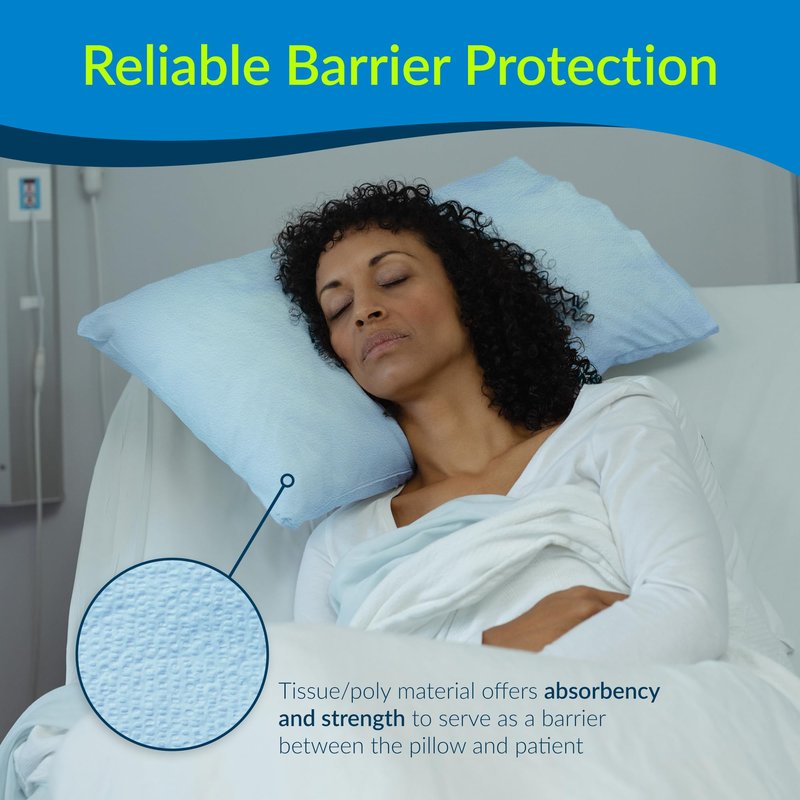 Avalon 703 Disposable Pillowcases, Blue, 21” Wide x 30” Long (Pack of 100) ― Single-Use Pillowcases ― Tissue with Poly Back to Help Prevent Leak-Through ― Pebble Embossed ― Medical Supplies