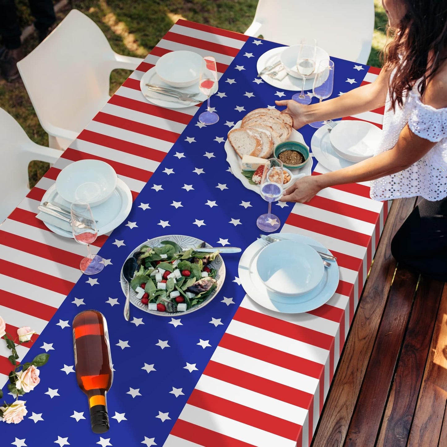 Childom 3 Pack Patriotic Tablecloths 4th of July Decorations,Disposable Plastic Tablecloths 54"x108",Patriotic Themed Party Table Cloth for Kids Birthday Party Supplies,Outside,Picnic,Camping,Memorial