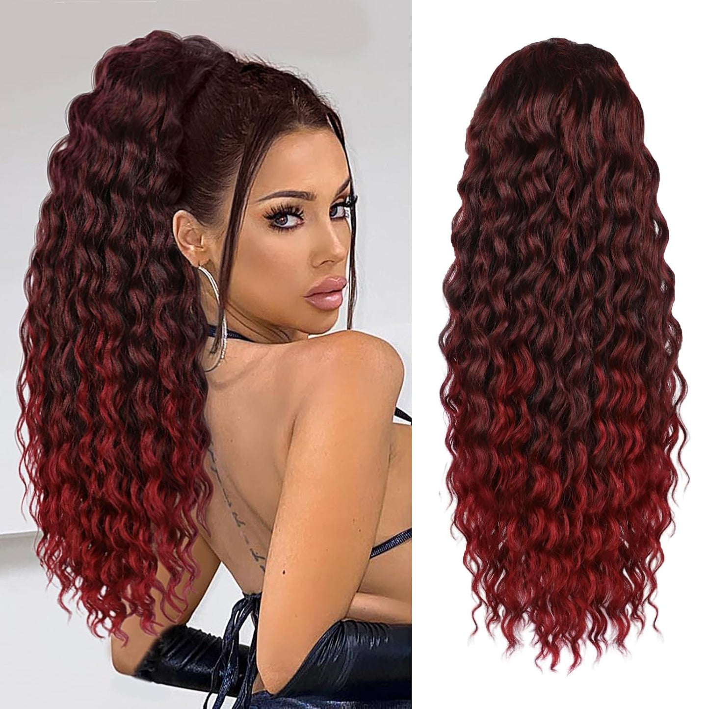 Curly Ponytail Extension - 20 Inch Drawstring Hairpiece for Black Women | Synthetic Long Wavy Style