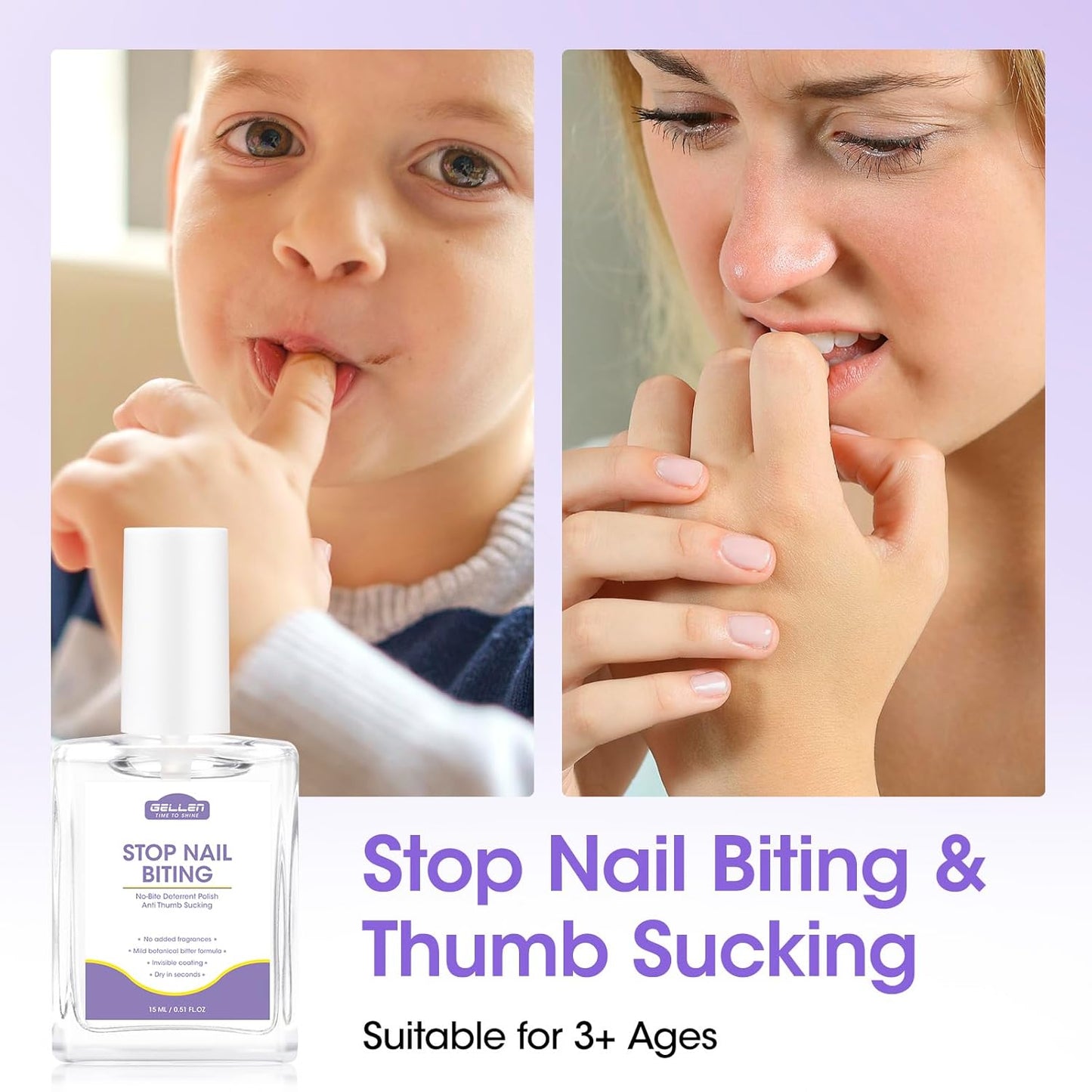 Gellen Nail Biting Treatment - 15ml Bitter Taste Solution for Kids & Adults | Stop Nail Biting & Thumb Sucking