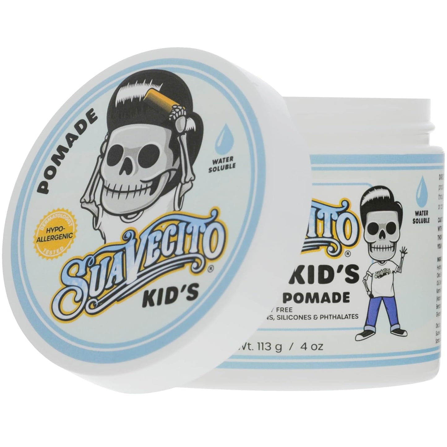 Suavecito Kid's Pomade - Calming Chamomile Scent, Light Hold | 4 oz Water-Based Hair Gel, Hypoallergenic Formula