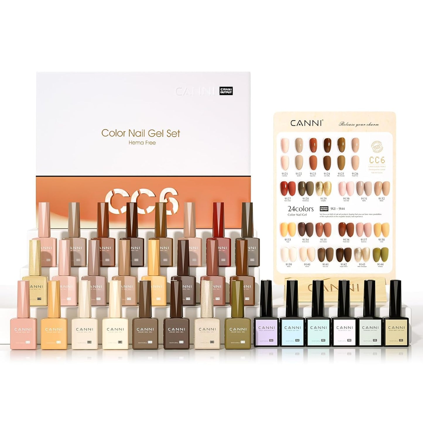 CANNI 30Pcs Hema-Free Gel Nail Polish Set | Nude, Brown, Red, Glitter & Gold - 9ML Soak Off Kit for DIY Nail Art