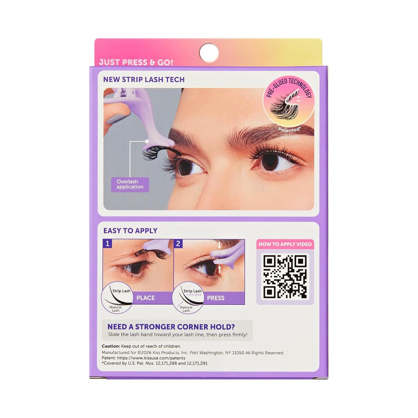 KISS imPRESS Strip Lash Kit - Pre-Glued Classic Natural Black False Eyelashes | 2 Pairs