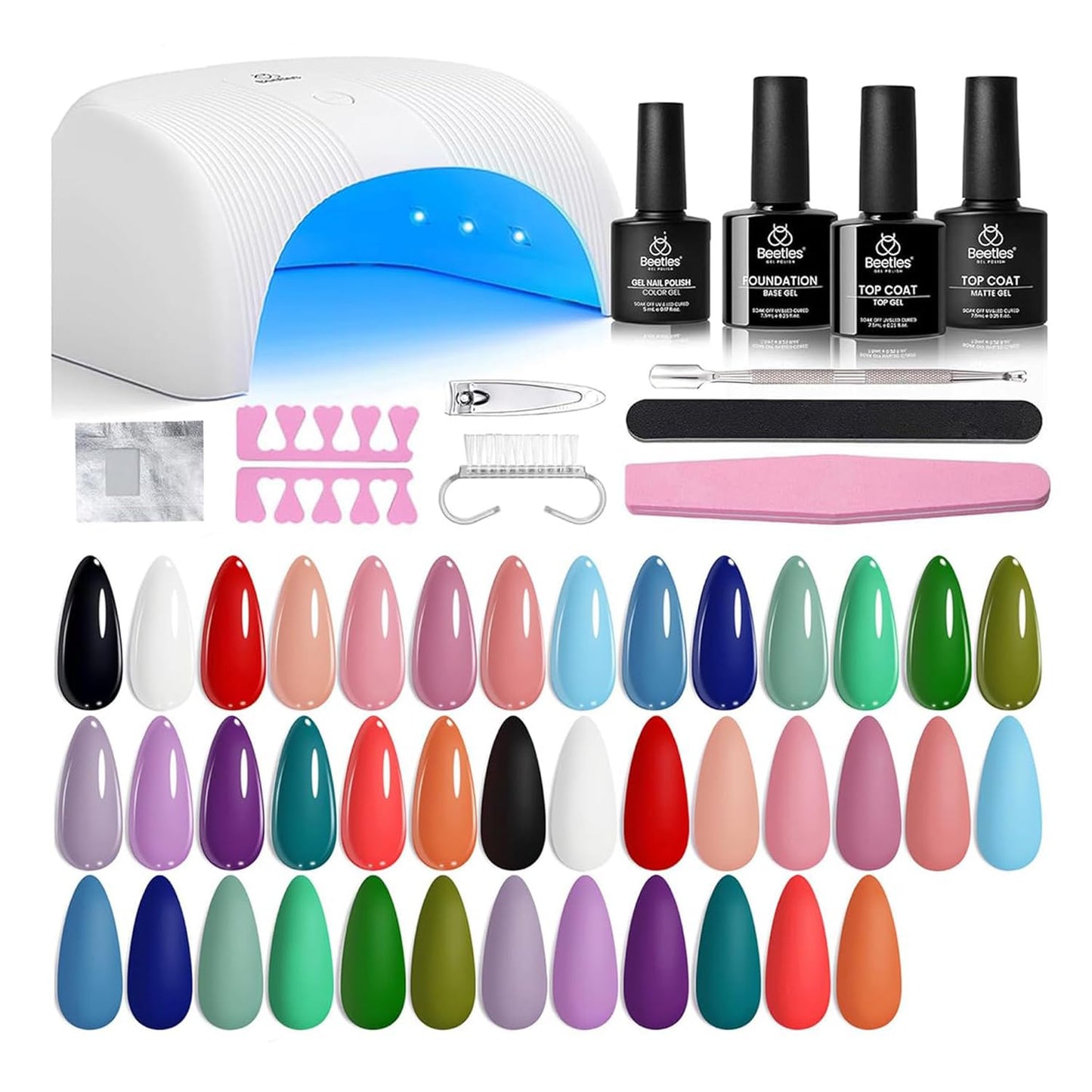 Beetles Gel Nail Polish Kit - 55 Vibrant Colors with UV Light | Complete DIY Manicure Set for Beginners