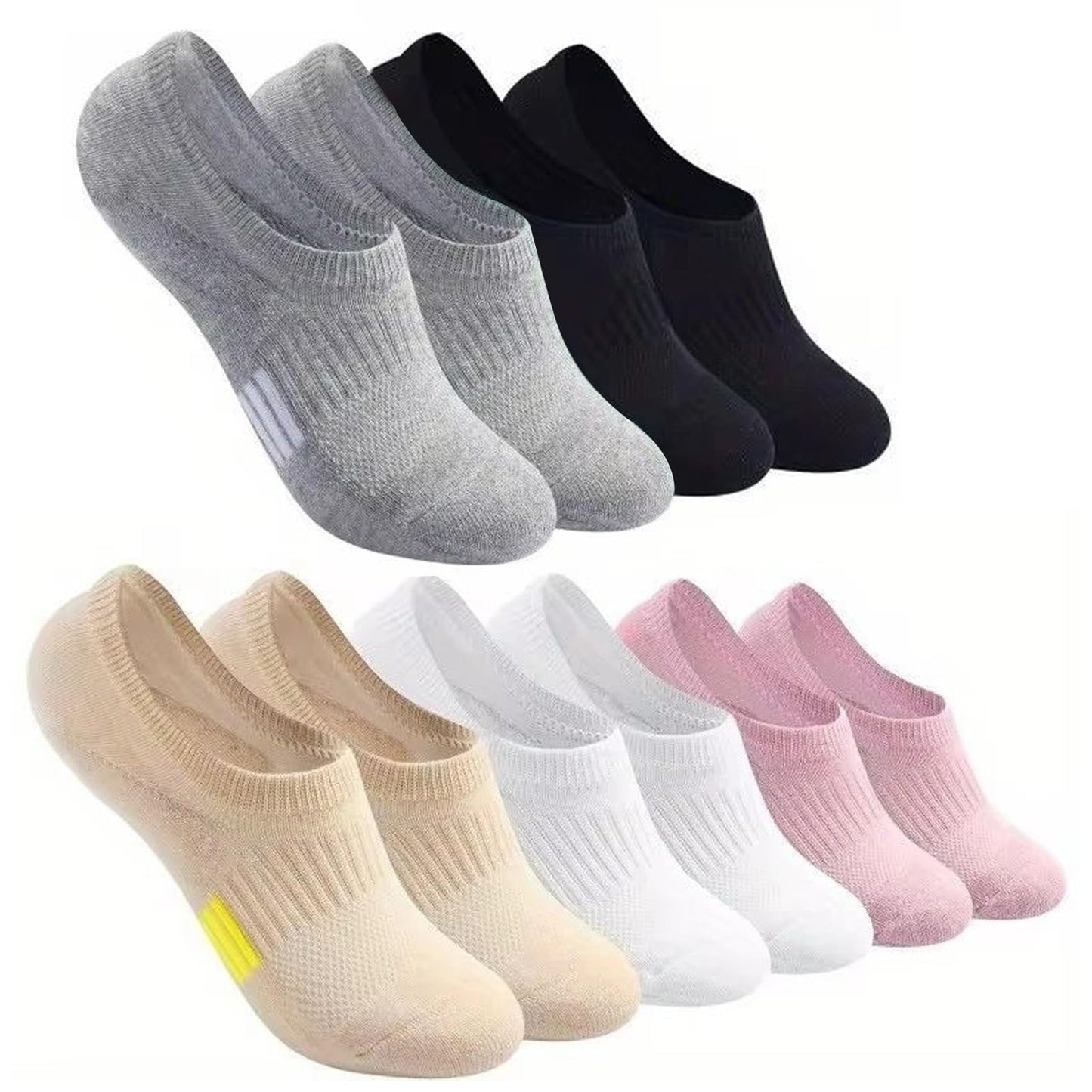 5 Pairs No Show Socks Womens Low Cut Non Slip Athletic Cotton Invisible Women Sock - US 6-9