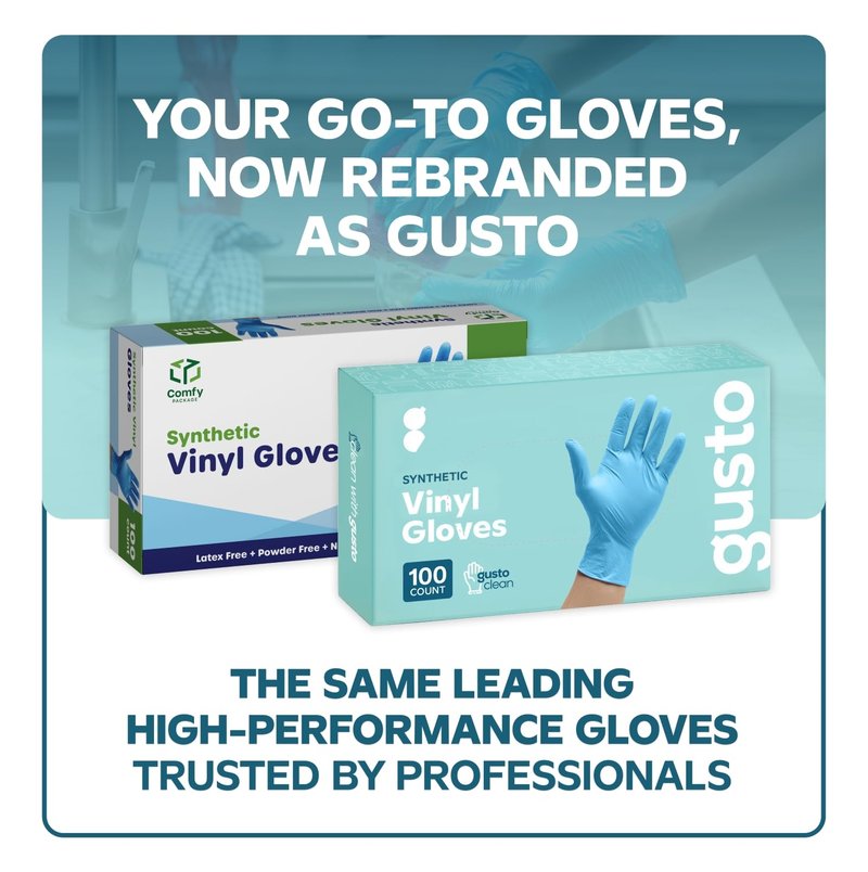 Comfy Package Synthetic Vinyl Disposable Gloves [100 Count] Powder & Latex Free, Non-Sterile, Blue Plastic Gloves for Cleaning, Food Prep & Household Use