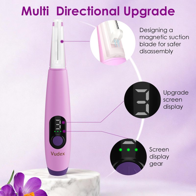 Sonic Dermaplane Razor for Women Facial Peach Fuzz Remove - Facial Hair Removal Kit with 12 Blades, 3 Speeds & LED Light