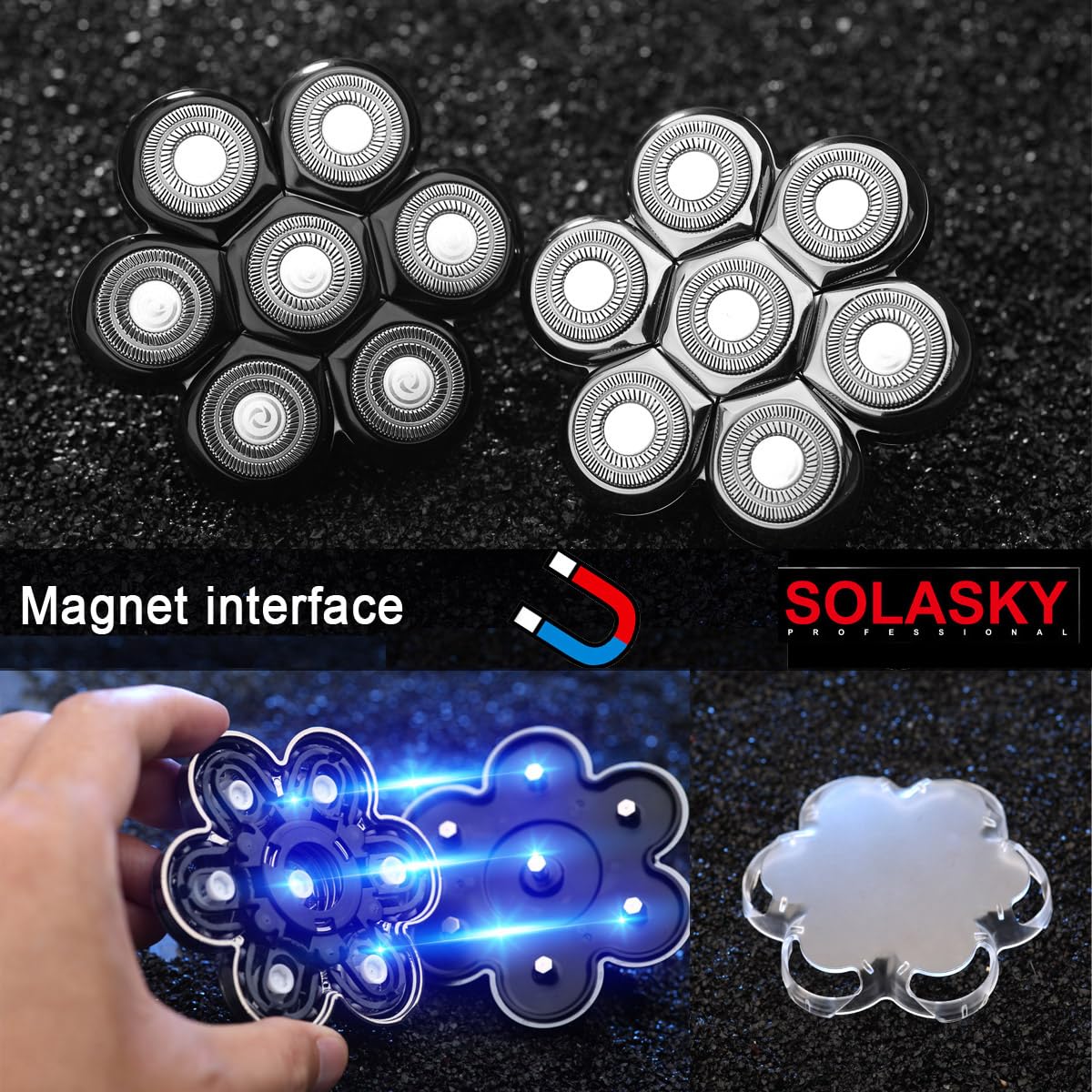 SOLASKY Universal Magnetic 7 Blades Compatible with Freedom Bird Shaver. Head Shaver Replacement Heads