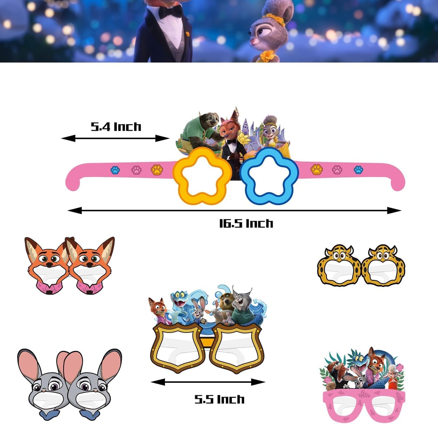 Zootopia Party Set - 12Pcs Decorative Glasses for Kids' Birthday Parties | Fun Cosplay Accessories