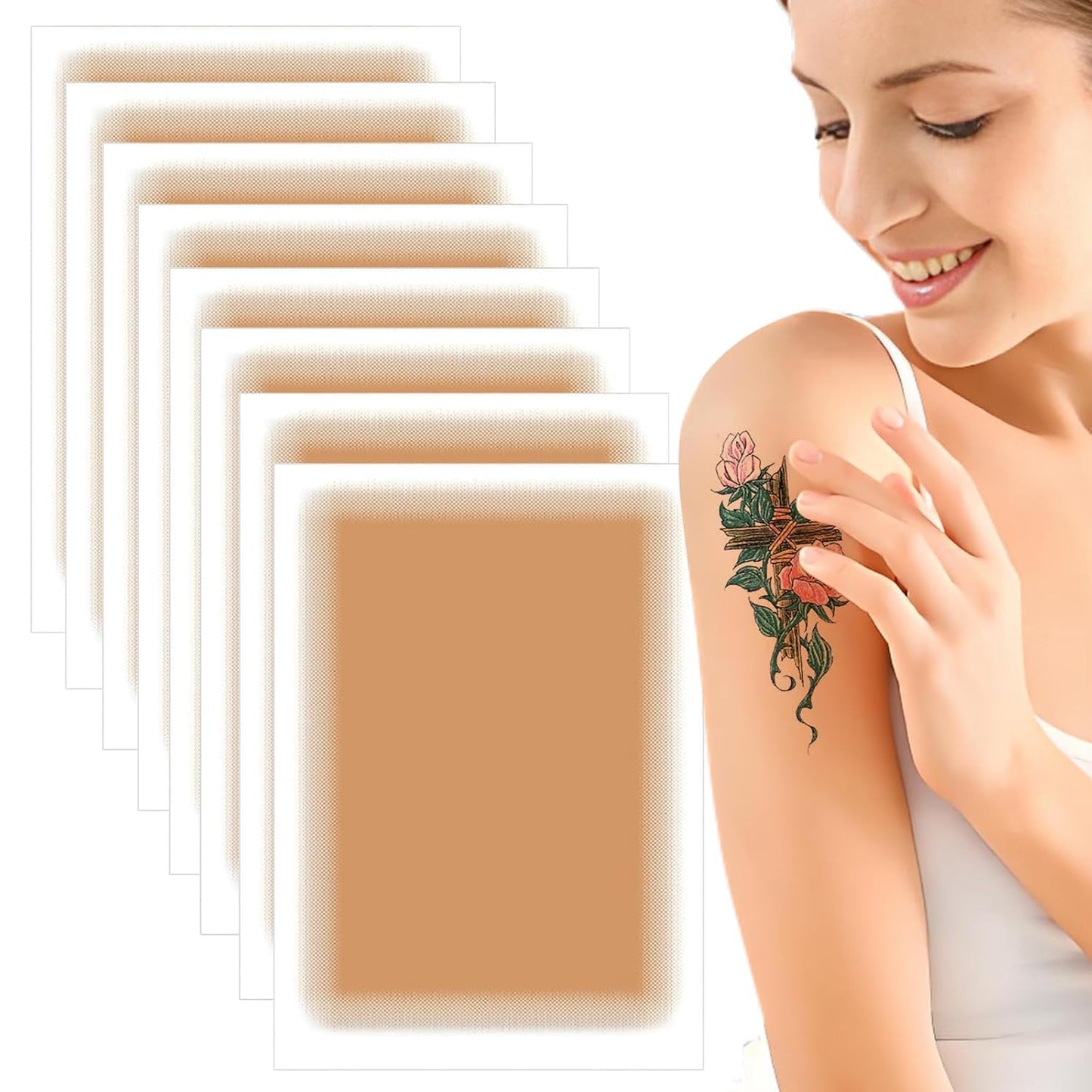 Rose Romee Waterproof Tattoo Cover Up Patch - Ultra-Thin Body Tape for Tattoos, Scars & Birthmarks | Invisible Concealer Makeup | Cut-to-Fit Dark Skin Tone | Long Wear