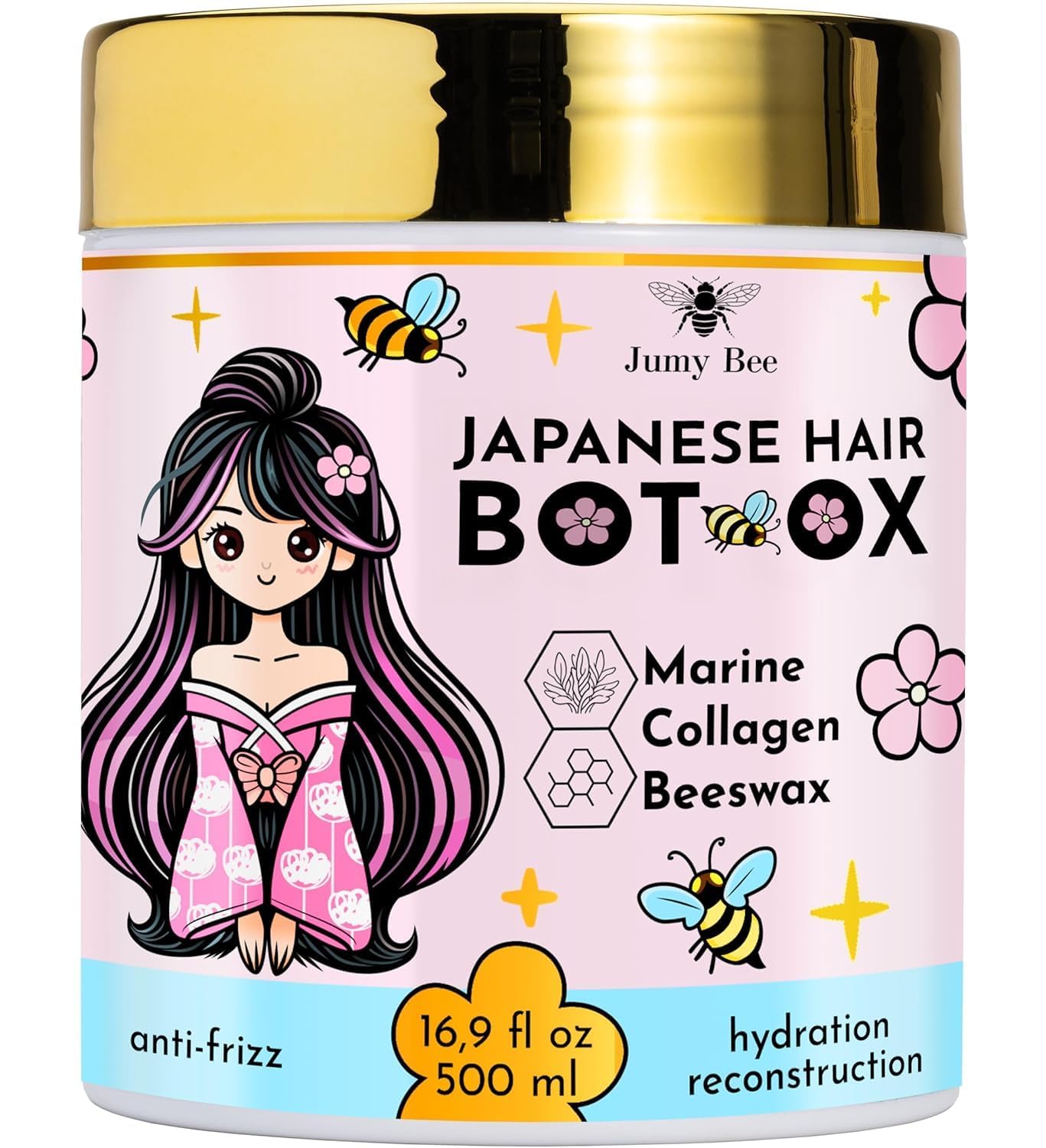 Jumybee Japanese BTX Hair Mask for Damaged Hair B-TOX – Collagen & Keratin Treatment with Beeswax & Seaweed, Anti-Frizz, Protein Repair, Formaldehyde-Free (16.9 oz)