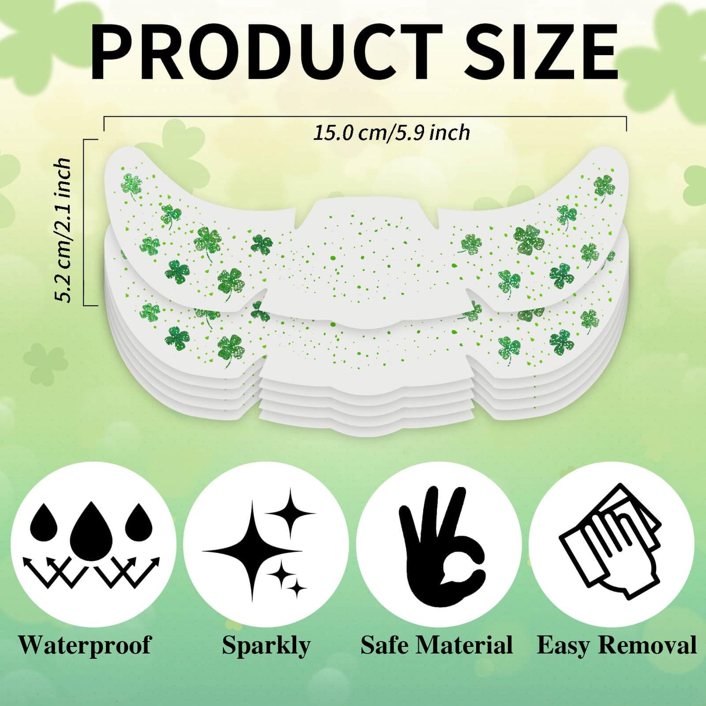 Paminify St Patricks Day Accessories, Green Shamrock Temporary Face Glitter Freckles Tattoos,St Patty's Green Face Tattoos Sparkle Glitter Makeup,Saint Patrick's Day Outfit for Women,6 PCS