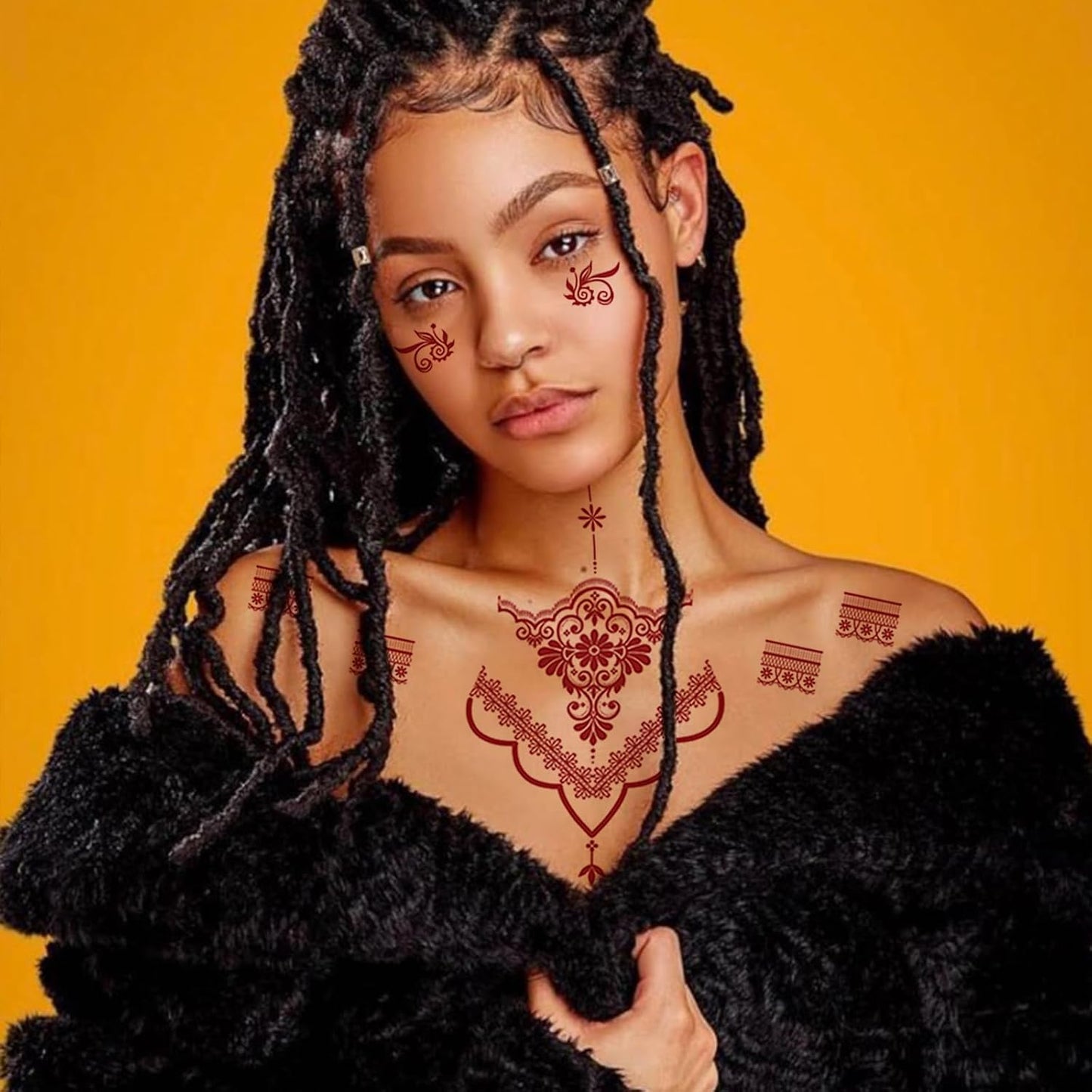 Henna Tattoos - 8 Waterproof Temporary Stickers for Women | Sexy Peacock & Lotus Designs for Parties, Halloween, Body Art
