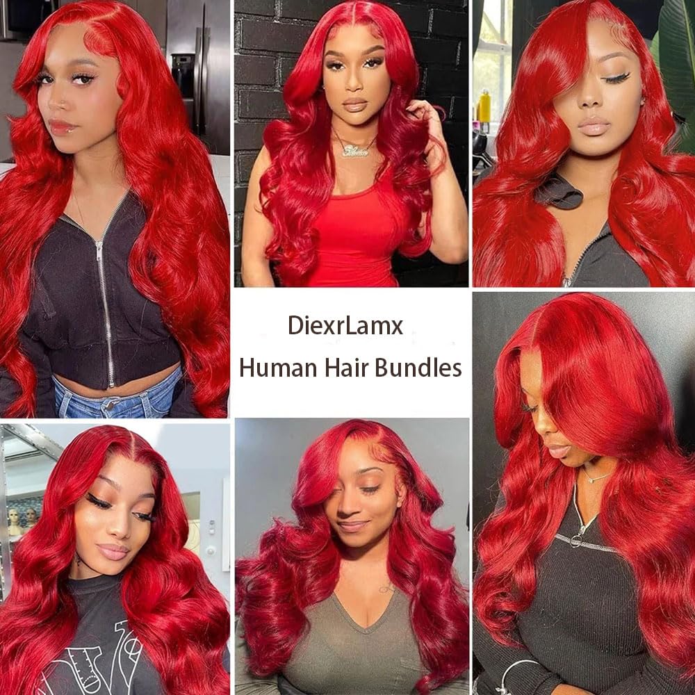 Red Human Hair Bundles Fire Red Body Wave Bundles 16 18 20 Inch Brazilian Virgin Remy Hair 3 Bundles Soft And Shiny Burgundy Hair Weave