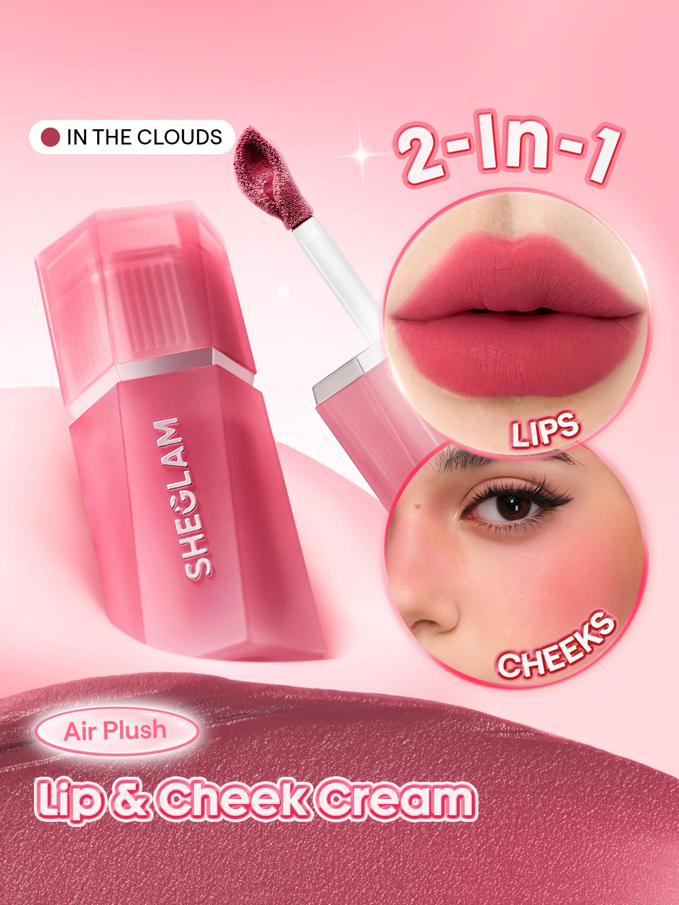 SHEGLAM Air Plush Lip & Cheek Cream Long-lasting Multi-Use Liquid Blush & Lip Stain-211 In The Clouds