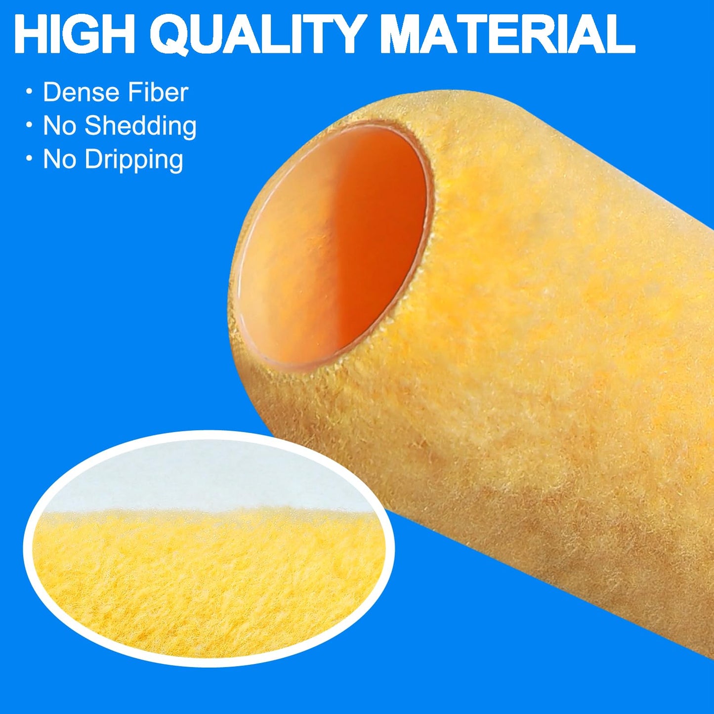 Great Andrew 3 PCS Paint Roller Covers 9 Inch, 3/8" Nap Paint Roller Kit Dense Fibers for Painting Textured Semi Smooth Surfaces Walls, Ceilings, for 9" Paint Roller Frame
