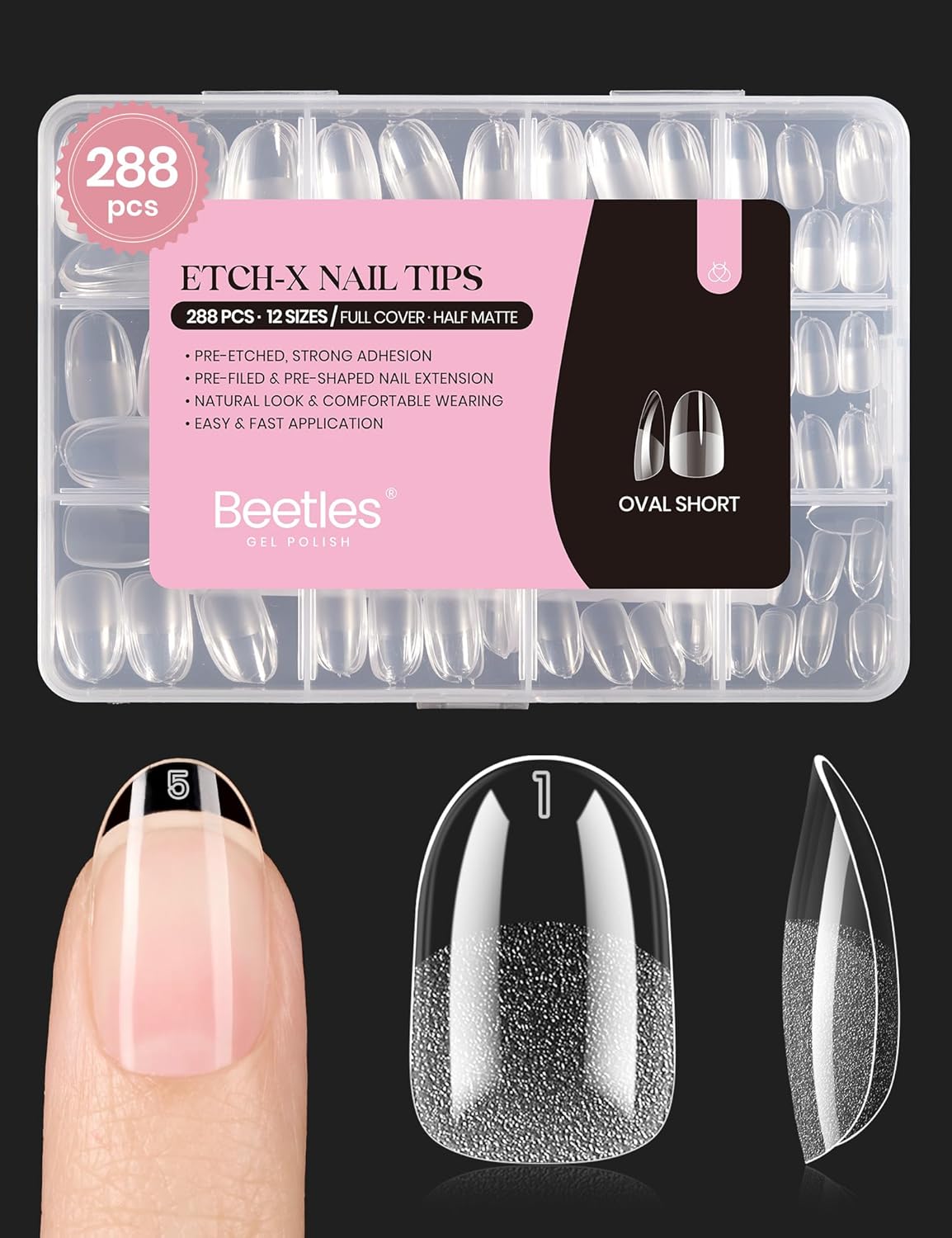 Almond Nail Tips - 288 PCS Clear Full Cover Pre-Shaped Gel Extensions for Nail Art | 12 Sizes Available