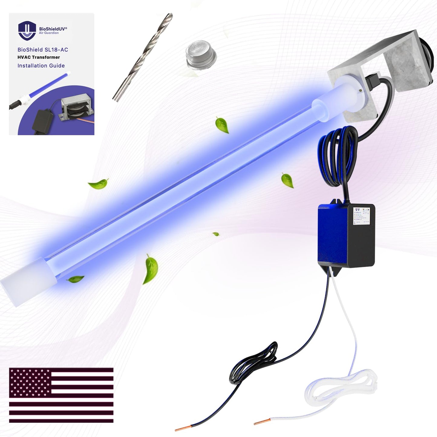 BioShieldUV® 18W 24V HVAC UV Light Air Purifier Bulb Magnetic Holder Powered by HVAC Ballast - Air Filter UV Lamp for Air Conditioner, UVC Light for AC Air Conditioner (18W-AC)