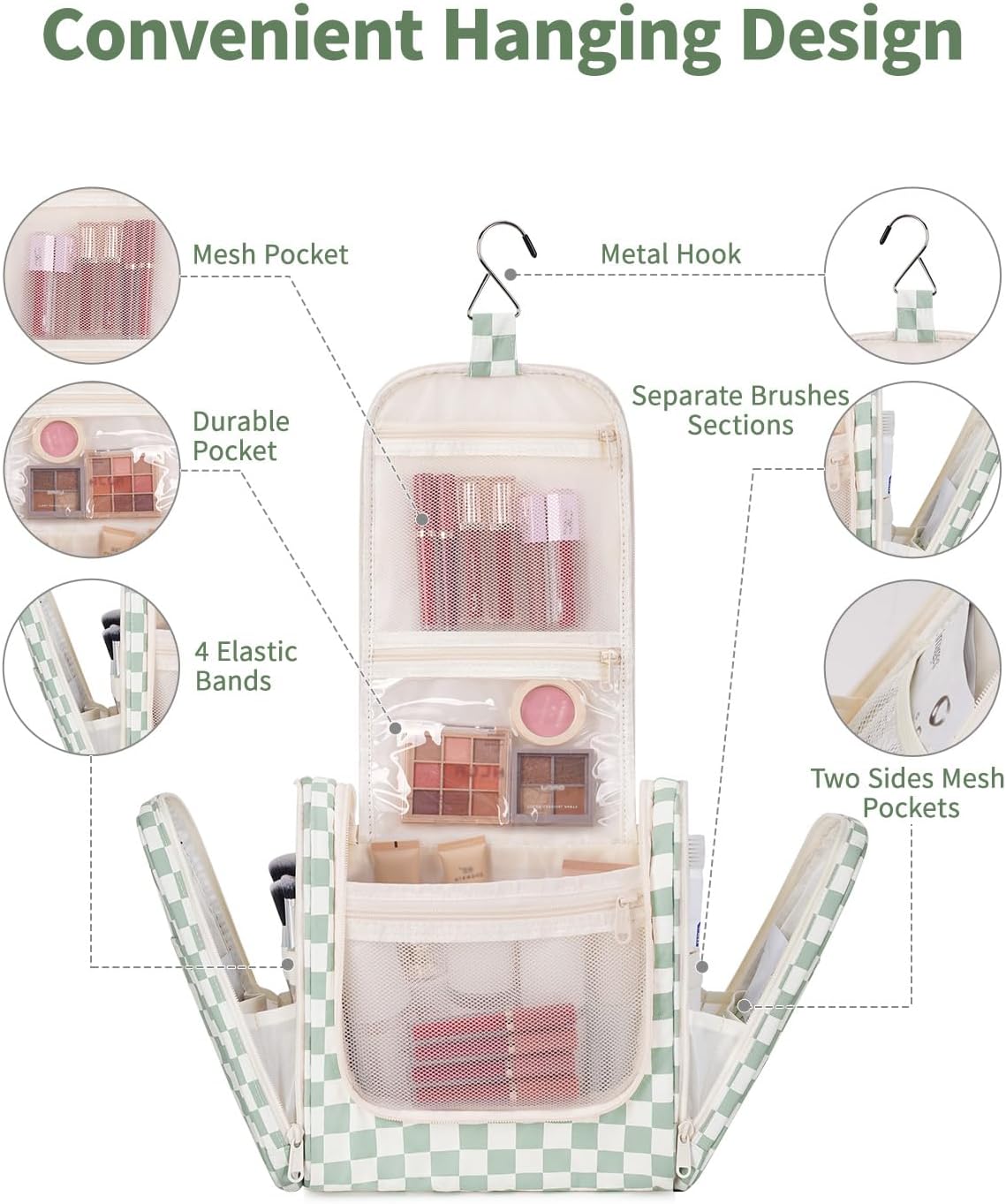 Hanging Toiletry Bag for Women - Travel Makeup Organizer with Multiple Compartments | Compact & Stylish Design