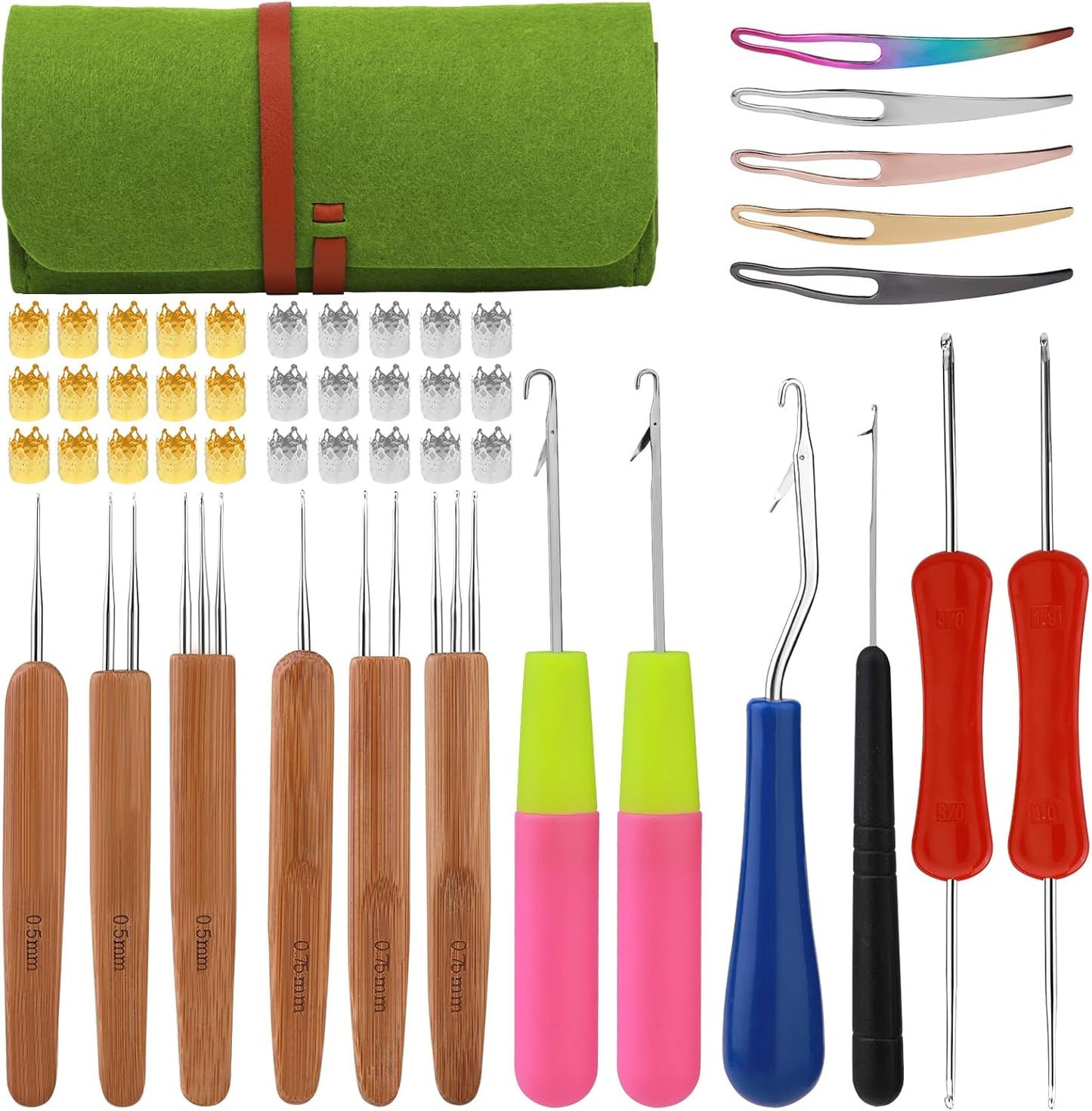 Dreadlock Crochet Hook Set - 48 Pcs Crochet Needles with Case | Various Sizes for Hair Braiding