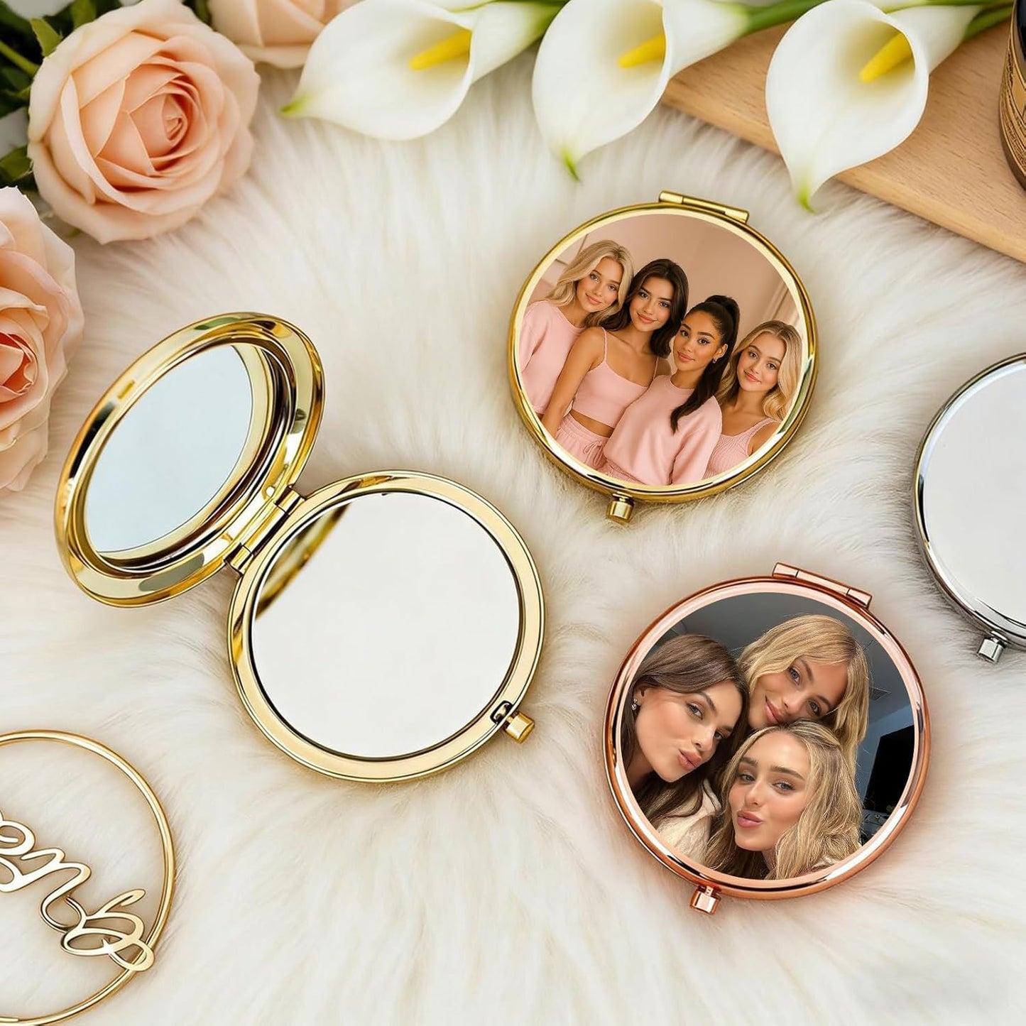 Personalized Compact Mirror - Custom Name & Photo Pocket Mirror for Women | Perfect for Quinceañeras, Galentine's Day, Weddings
