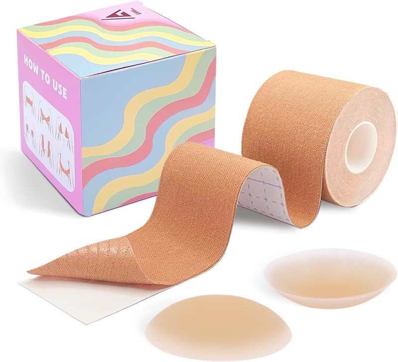 Boob Tape - Invisible Skin Tape for Breast Lift & Backless Bra | Size S, 2 Nipple Covers Included