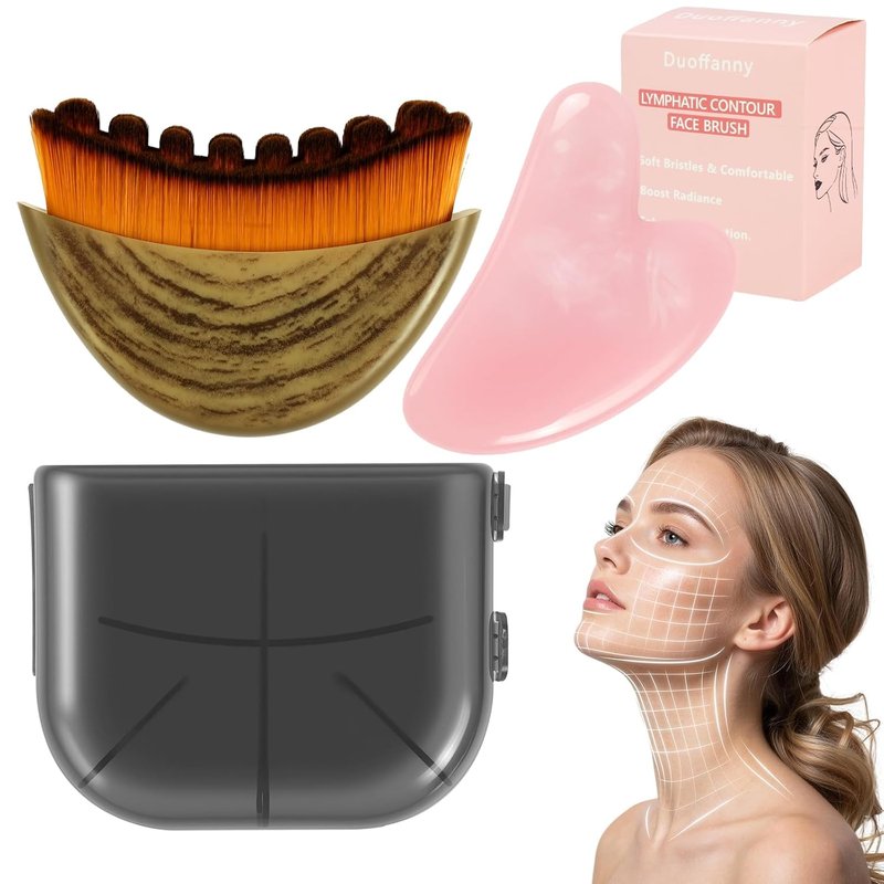 Lymphatic Contour Face Brush & Gua Sha Set - 2-in-1 Manual Facial Tools for Anti-Puffiness & Skin Glow