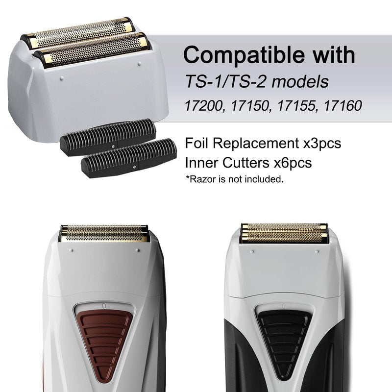 OXSITO 3Pack Gold Pro Foil and Cutters Replacement for Andis TS-1, TS-2 (17150/17155/17200) Shavers. (Foil Replacement x3, inner cutters x6)