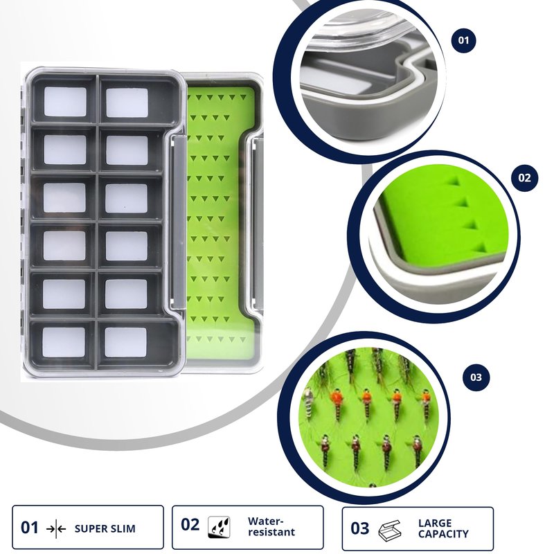 Maxcatch Super Slim Magnetic Back Waterproof Fly Fishing Box: 6, 12, or 18 Compartments(HB98B (12 Compartments))