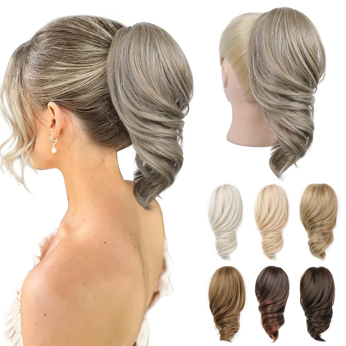 Ponytail Extension - 12" Claw Clip In Natural Wave Hair Piece for Women | Light Blonde
