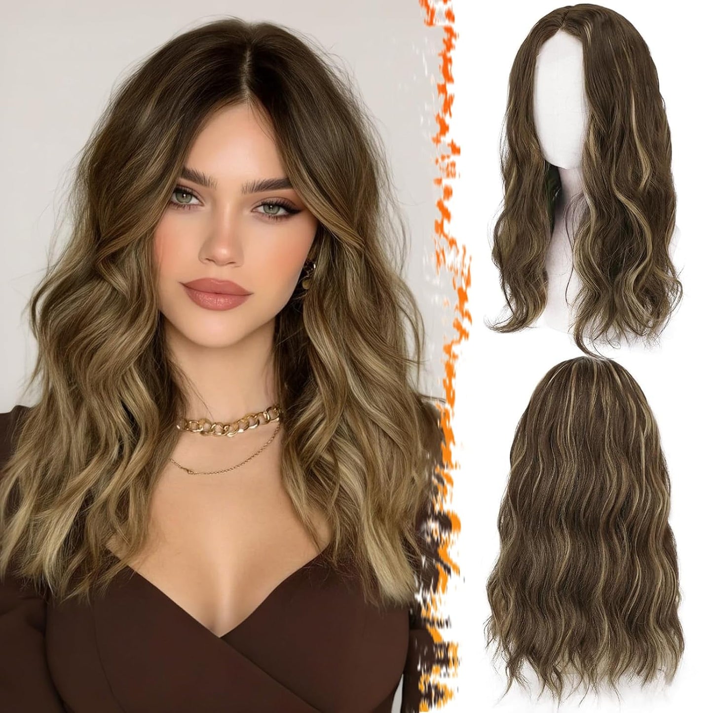 18 Inch Wavy Beige Blonde Wig - Medium Length Synthetic Wig for Women | Natural Soft Waves for Daily Wear & Parties